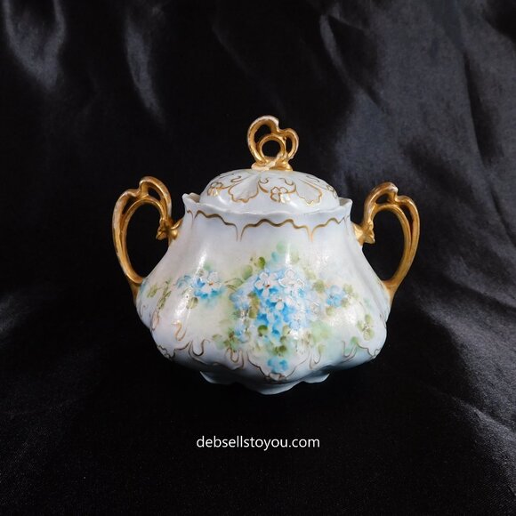 MZ Austria Covered Sugar Bowl with Hand Painted Flowers # 22686 - Picture 1 of 5